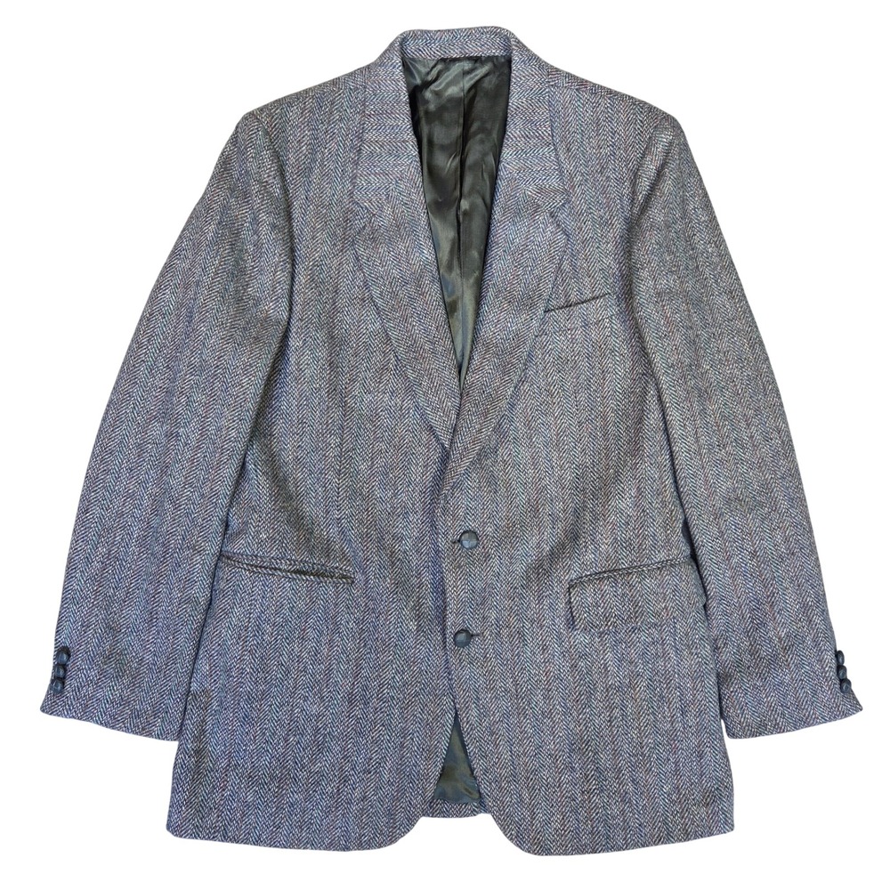 Classic Directions Mens 44L Herringbone Blazer Grey Wool Blend Sport Coat 44L